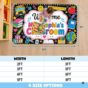 Personalized Teacher Classroom Rug, Custom Back to School Welcome Mat with Name, Kindergarten Preschool Elementary Decor, Composition Notebook Carpet (A07)