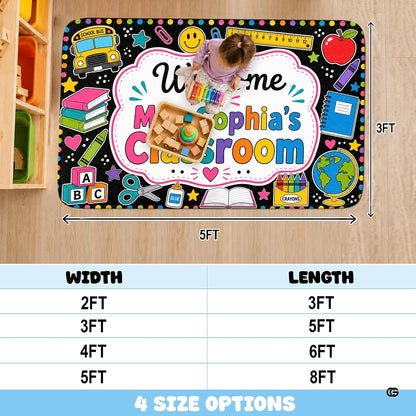Personalized Teacher Classroom Rug, Custom Back to School Welcome Mat with Name, Kindergarten Preschool Elementary Decor, Composition Notebook Carpet (A07)