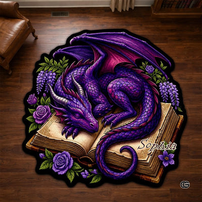 Custom Dragon Shaped Area Rug, Personalized Library Western Dragon Shaped Floor Mat Book Rug, Non-Slip Reading Room Carpet for Living Room, Bedroom, Dorm, Kids Room, Fans Lover (D6)