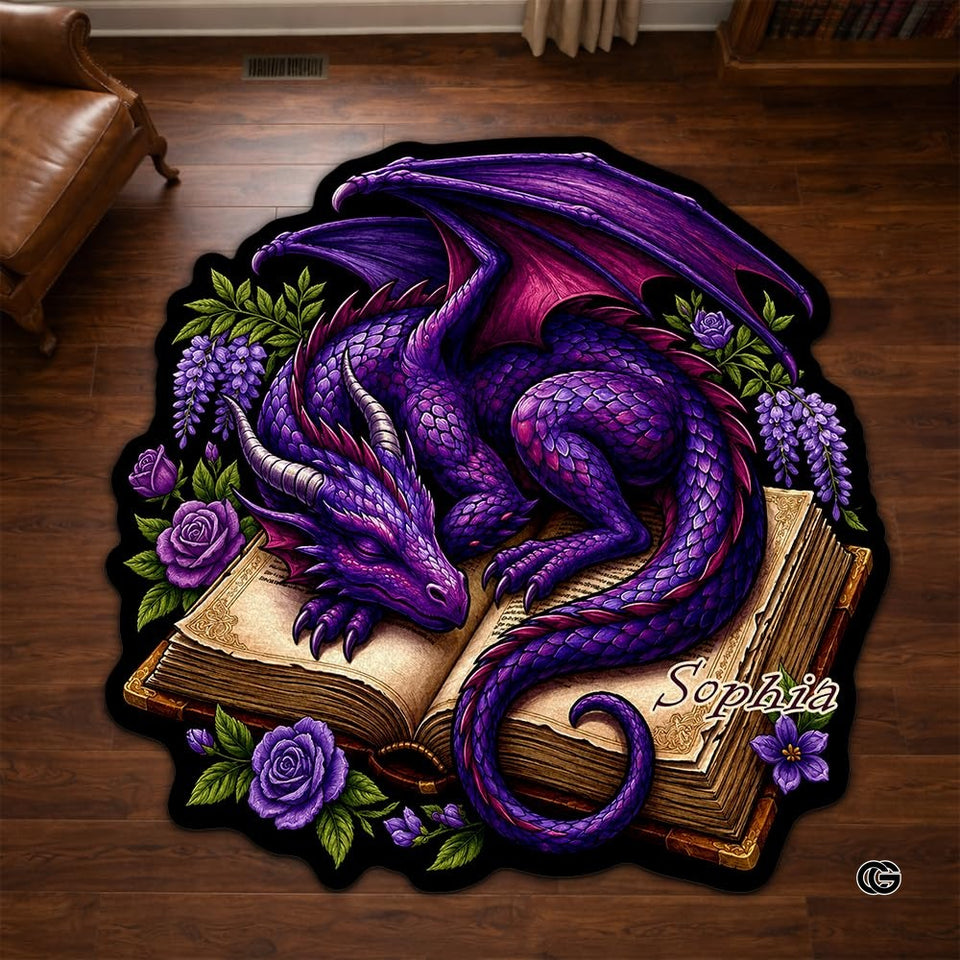 Custom Dragon Shaped Area Rug, Personalized Library Western Dragon Shaped Floor Mat Book Rug, Non-Slip Reading Room Carpet for Living Room, Bedroom, Dorm, Kids Room, Fans Lover (D6)