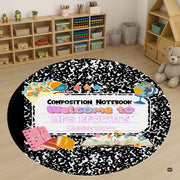 decorative accent marble patterned area rug displaying floral blooms, desk globe, and vintage stationery illustrations. - thumbnail image 1 of 7