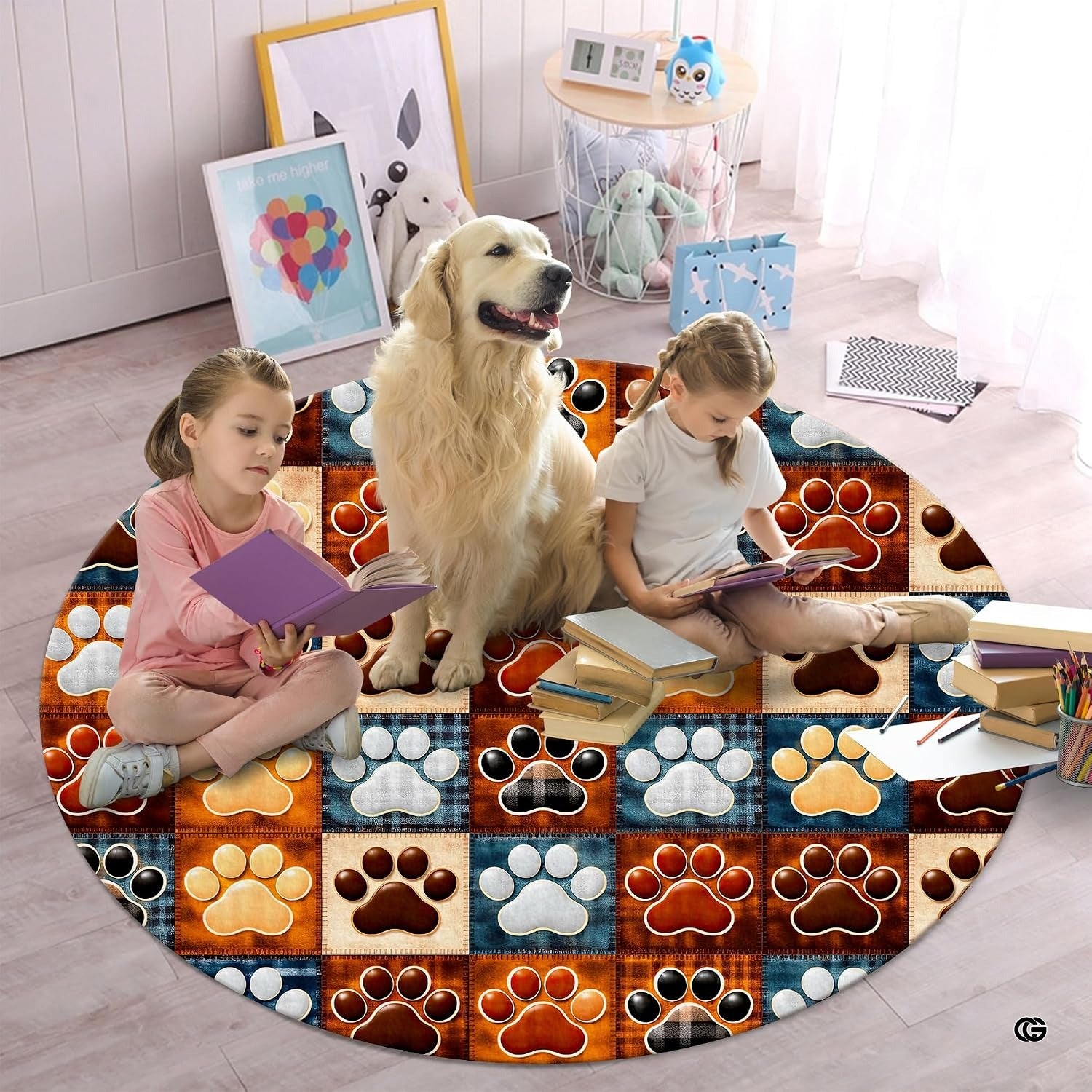 Custom Dog Paw Round Rug Patchwork Area Rug for Pet Lovers (1, A3)