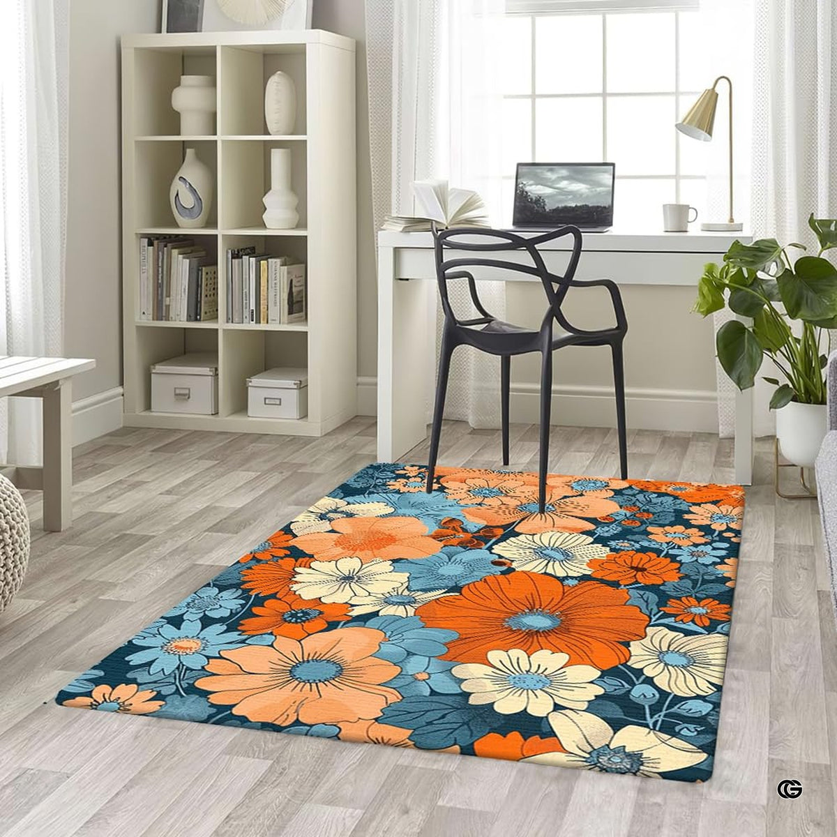 Lifestyle scene featuring family lounging on retro floral area rug. - image 5 of 5