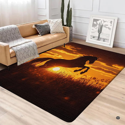 Anti-slip dot backing and clean hemmed edge stitching on horse sunset area rug - thumbnail image 4 of 5