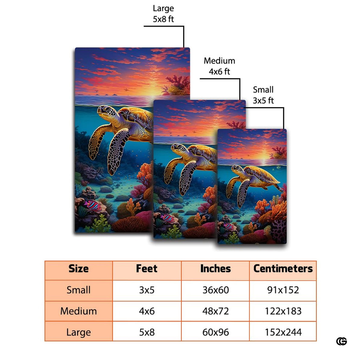 Top view of sea turtle habitat floor art showing tropical fish, coral reef, and turquoise ocean horizon. - image 2 of 7