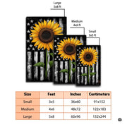 Dimensions and sizing chart for patriotic sunflower American flag area rug - thumbnail image 2 of 7