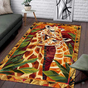 Modern living room setting displaying the tropical giraffe couple area rug - thumbnail image 2 of 7