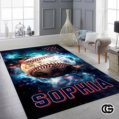 Custom Vintage Baseball Area Rug with Non Slip Carpet Backing