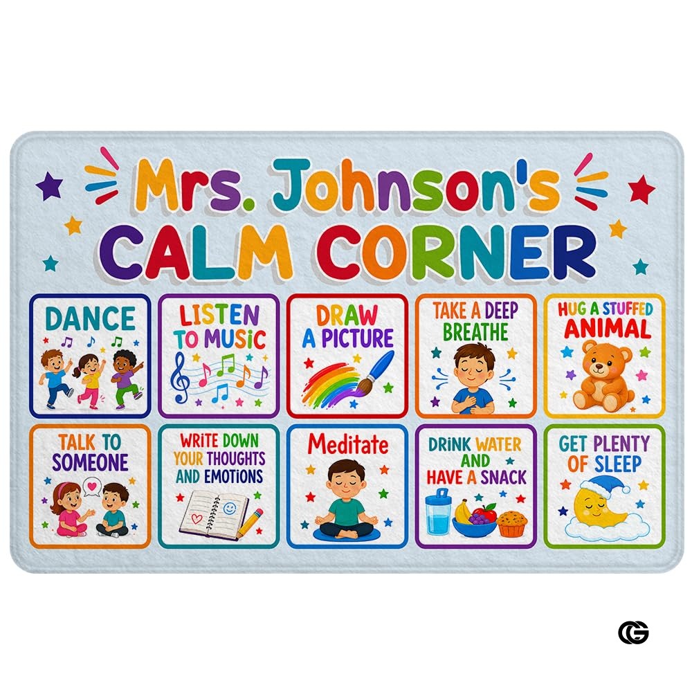 Personalized Calming Corner Rug for Classroom, Custom Teacher Name Reading Corner Rug, Emotions Feelings Carpet, Soft Fluffy Calm Corner Decor for School Reading Nook (Calming Corner)