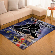 Custom ice hockey goalie sports floor rug placed in bedroom setting - thumbnail image 7 of 7