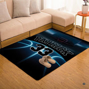 Top-down overhead view of rectangular cyber neon basketball living room area rug - thumbnail image 7 of 7