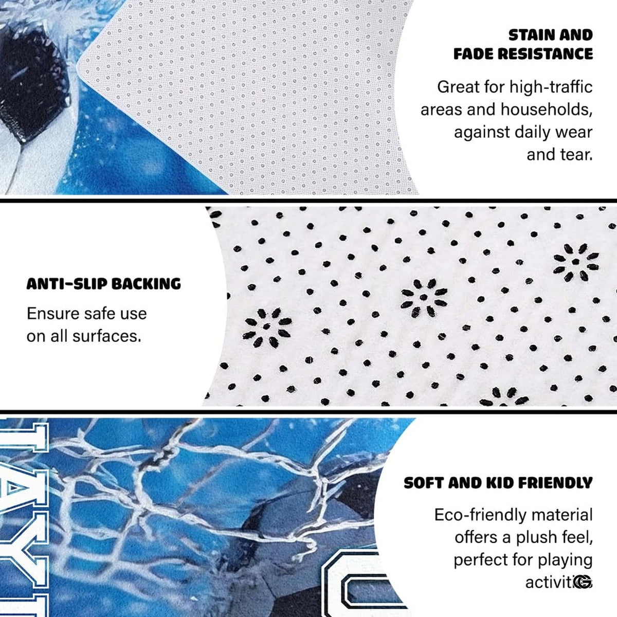 Soccer goal net area rug styled on patio stone floor between outdoor seating. - image 4 of 8