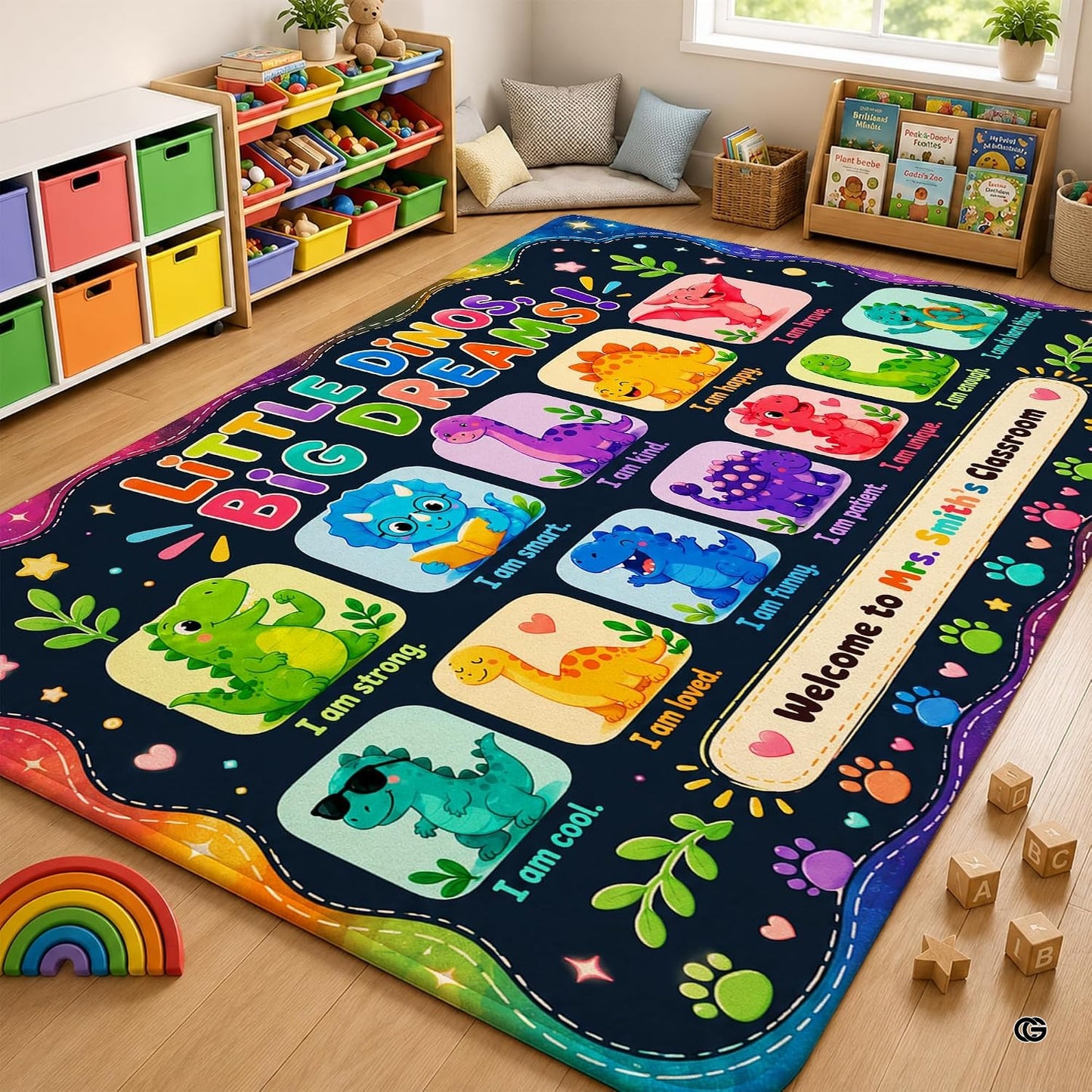 Personalized Teachers Classroom Rug, Custom Teacher Name Classroom Rules Area Rug, Feeling Chart Calming Corner Mat, Kindergarten Educational Back to School Class Decor (D2)