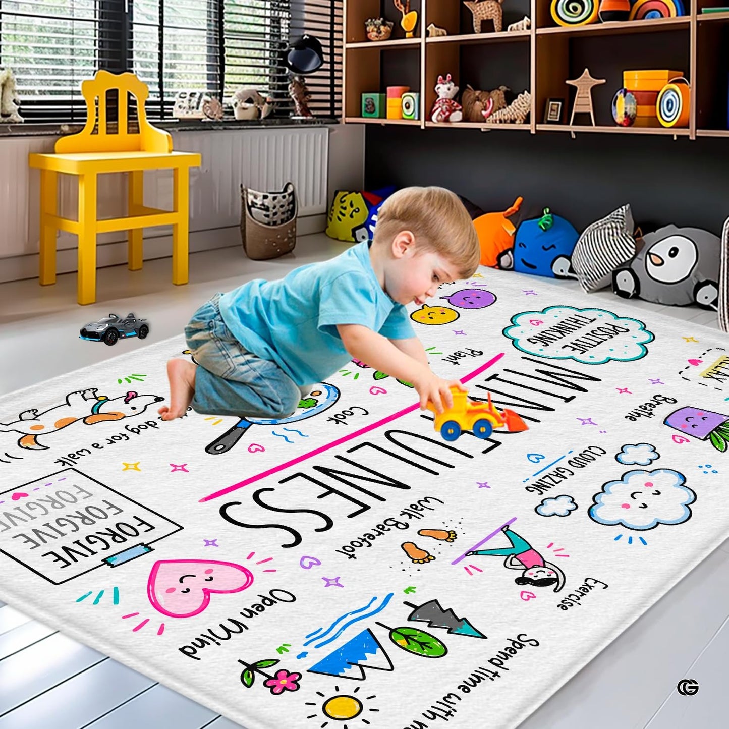 Personalized Calming Corner Rug for Classroom, Custom Teacher Name Reading Corner Rug, Emotions Feelings Carpet, Soft Fluffy Calm Corner Decor for School Reading Nook (Mindfulness Educational Science)