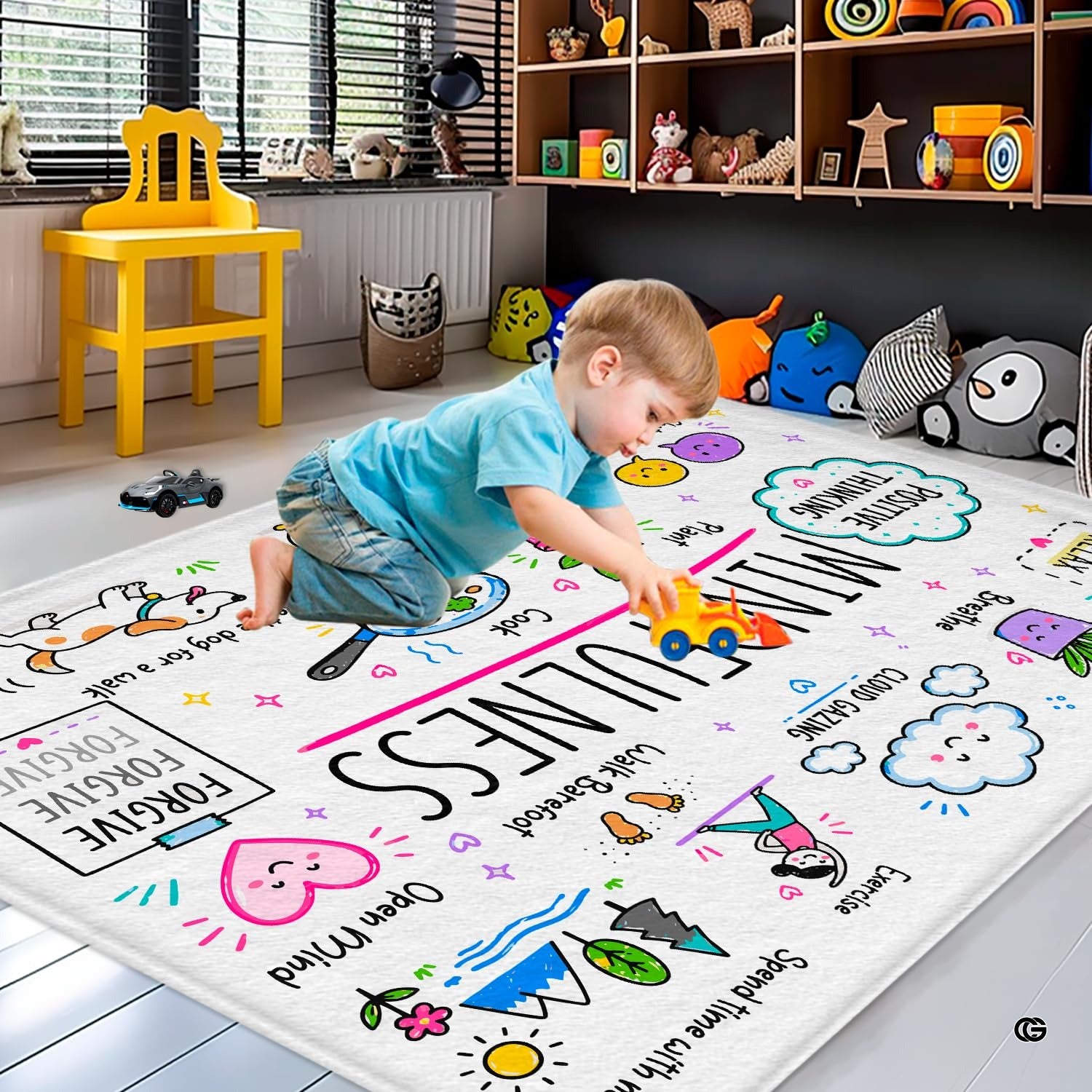 Personalized Calming Corner Rug for Classroom, Custom Teacher Name Reading Corner Rug, Emotions Feelings Carpet, Soft Fluffy Calm Corner Decor for School Reading Nook (Mindfulness Educational Science)