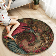 Personalized Dragon Round Rug with 3D Illusion and Low Pile