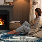 Modern living room setting displaying the navy blue Tree of Life mandala rug - thumbnail image 2 of 8