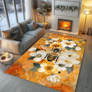 Overhead layout view of the rectangular honey amber honeycomb bee botanical area rug - thumbnail image 7 of 8