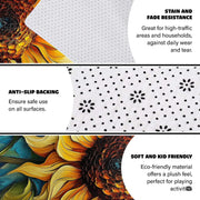 Non-skid dotted backing and resilient pile construction of the swirling sunflower area rug. - thumbnail image 6 of 7