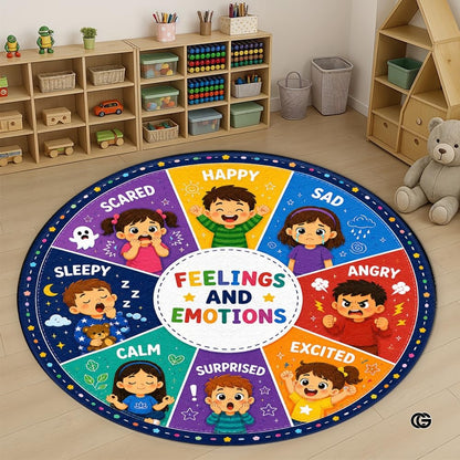 Wheel of Feelings and Emotions Round Rug, Educational Mental Health Rug for Classroom, Educational Animal Shape School Mat, Back to School Gift (Feeling 2)