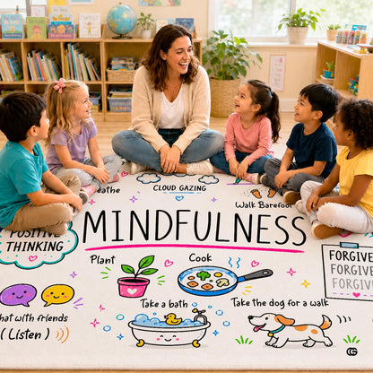Personalized Calming Corner Rug for Classroom, Custom Teacher Name Reading Corner Rug, Emotions Feelings Carpet, Soft Fluffy Calm Corner Decor for School Reading Nook (Mindfulness Educational Science)