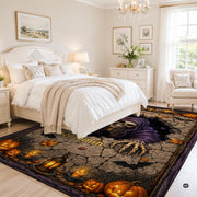 Personalized Witch Area Rug with Name - Custom Halloween Rug, Black Cat & Raven Floor Carpet, Spooky Gothic Home Decor, Non Slip Rugs (Style 8)