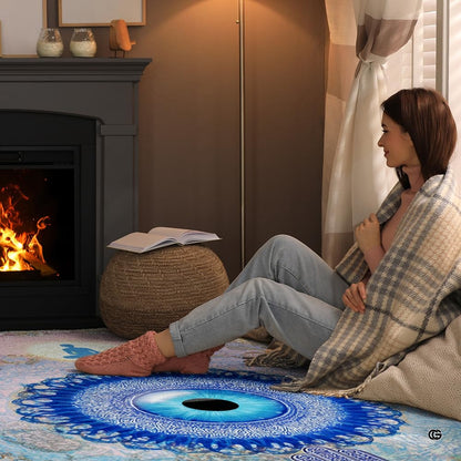 Overhead perspective of spiritual meditation area rug showcasing balanced geometric mandala layout. - thumbnail image 8 of 8