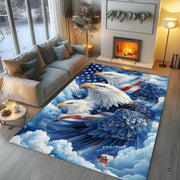 Patriotic bald eagle trio area rug styled in modern patio seating setup - thumbnail image 5 of 7