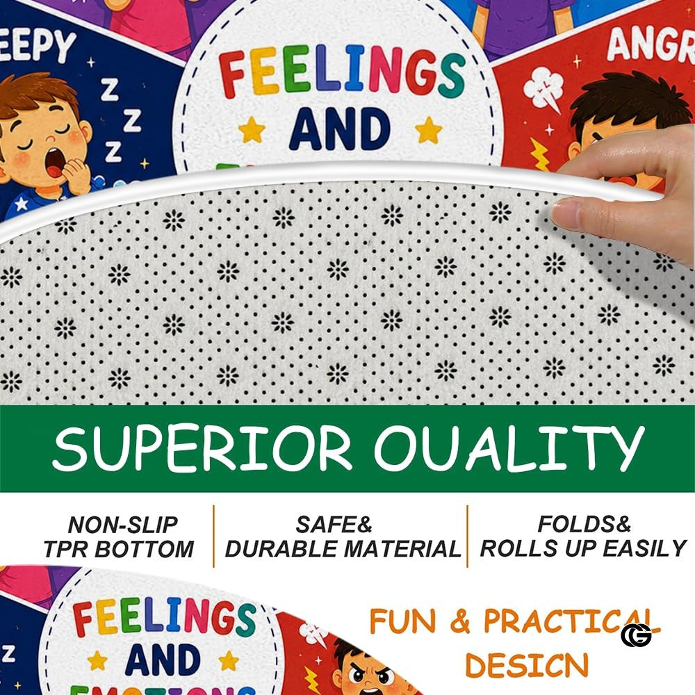 Wheel of Feelings and Emotions Round Rug, Educational Mental Health Rug for Classroom, Educational Animal Shape School Mat, Back to School Gift (Feeling 2)