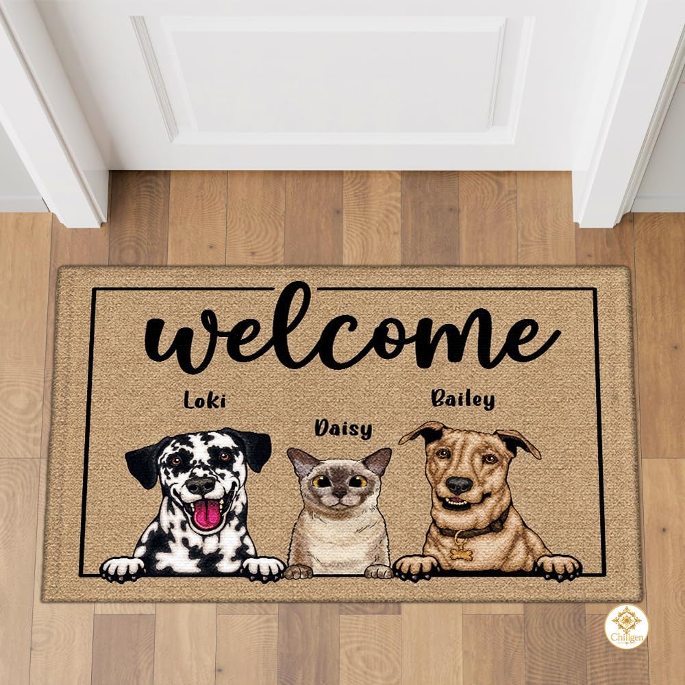 Personalized Dog Welcome Mat for Entryway and Front Door