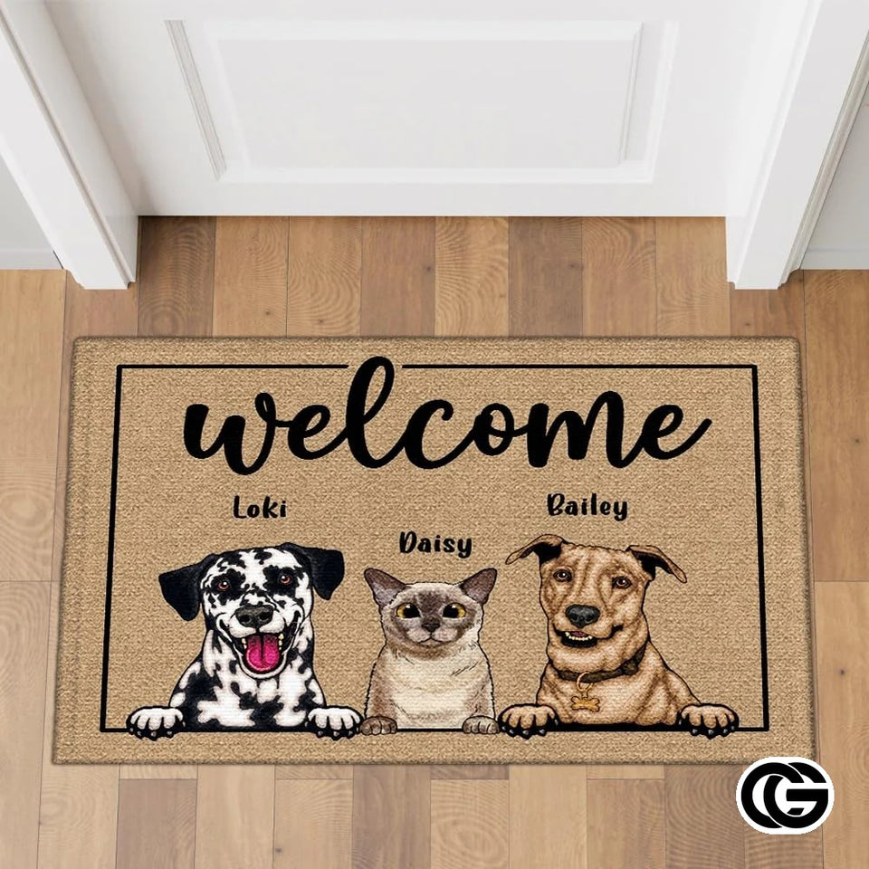 Personalized Dog Welcome Mat for Entryway and Front Door