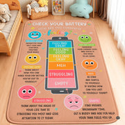 Personalized Calming Corner Rug for Classroom, Custom Teacher Name Reading Corner Rug, Emotions Feelings Carpet, Soft Fluffy Calm Corner Decor for School Reading Nook (Battery Theme)