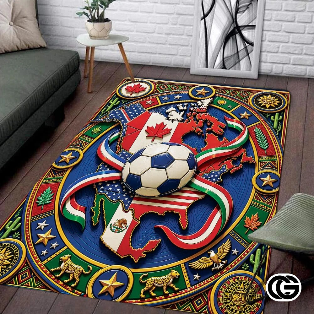 Personalized Soccer Welcome Mat with Custom Name and Trophy - D3