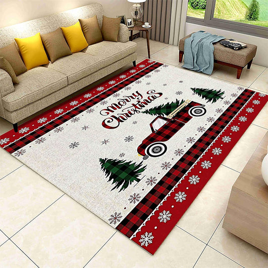 Artsadd Custom Family Name Christmas Plaid Bow Rug - Main View