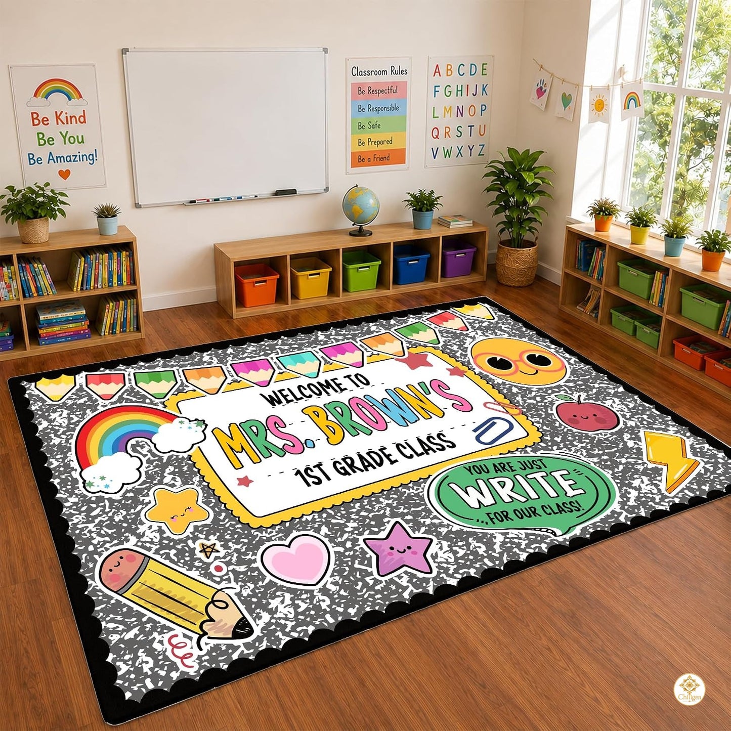 Custom Composition Notebook Classroom Rug for Kids