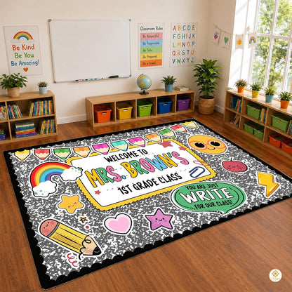 Custom Composition Notebook Classroom Rug for Kids