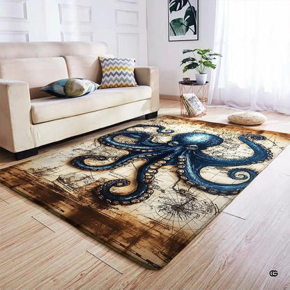 Dimension chart displaying size options for vintage octopus nautical area rug. - thumbnail image 2 of 7