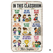 In this classroom rules motivational kids rectangular area rug on cream background. - thumbnail image 1 of 7