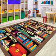Custom Classroom Welcome Mat with Library and Bookshelf Detail