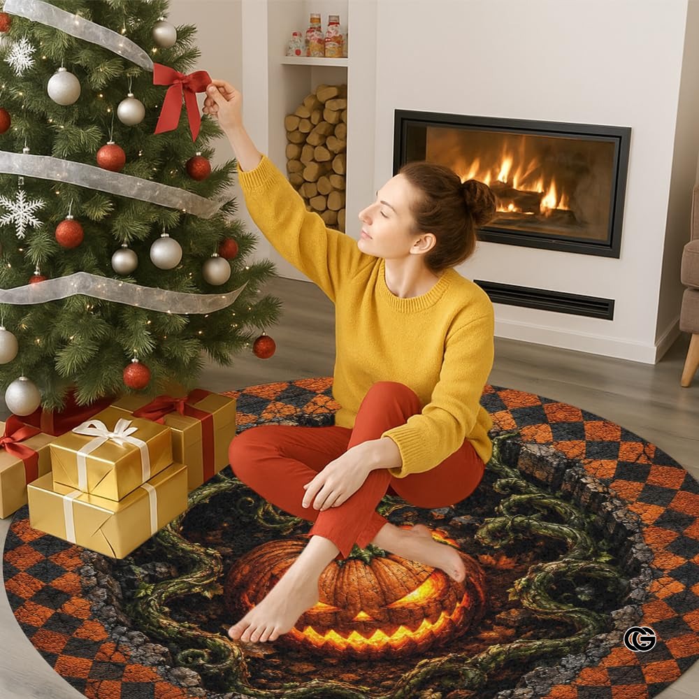 Personalized Halloween 3D Optical Illusion Ghost Round Rug (A02)