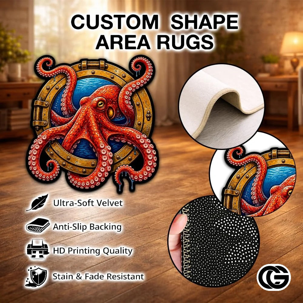 Custom Octopus Welcome Mat with Sea Monster and Name