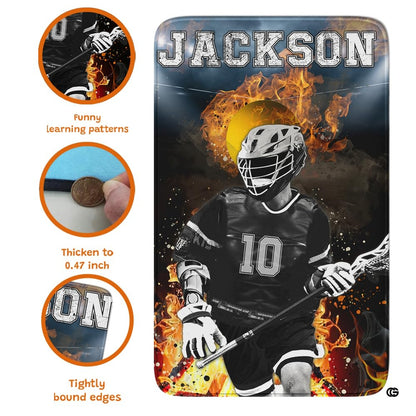 Modern living room setting displaying the athletic lacrosse sports rug - thumbnail image 2 of 9