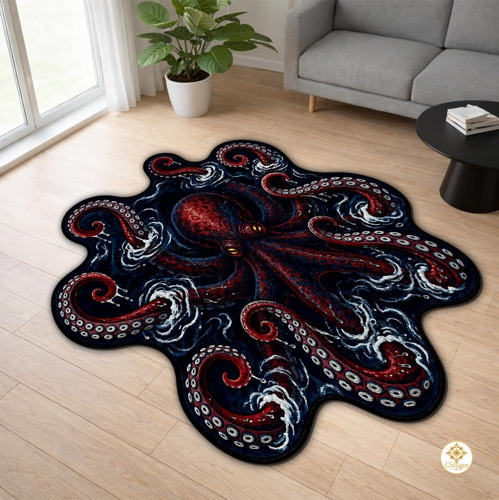 Custom Octopus Welcome Mat with Sea Monster Design