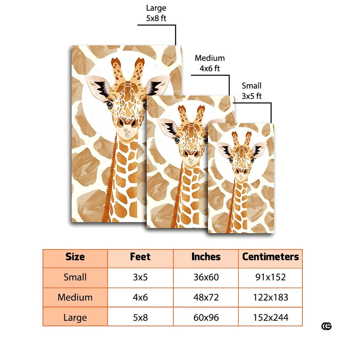 Overhead floor layout view of the warm camel brown giraffe print area rug - image 7 of 7