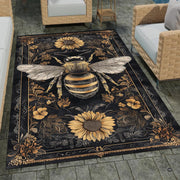 Stone patio setting featuring a vintage honeybee sunflower botanical tapestry area rug - thumbnail image 1 of 8