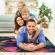Close up texture detail showing soft pile surface and stitching of flamingo area rug. - thumbnail image 3 of 7