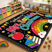 Personalized Teacher Classroom Rug, Custom Back to School Welcome Mat with Name, Kindergarten Preschool Elementary Decor, Composition Notebook Carpet (A10)