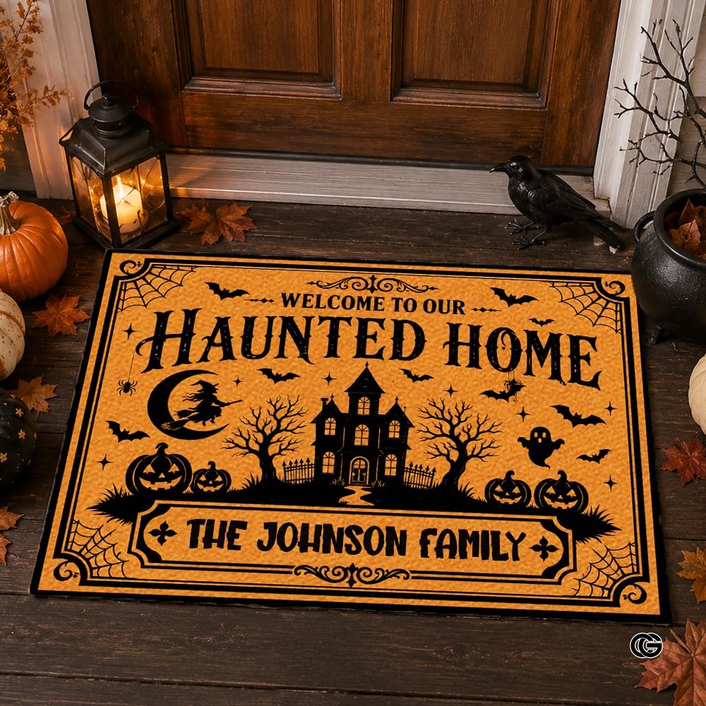 Halloween Door Mat Outdoor, Custom Spooky Welcome Mat with Black Cat and Pumpkin, Fall Front Door Mat for Porch Entryway Decor #1
