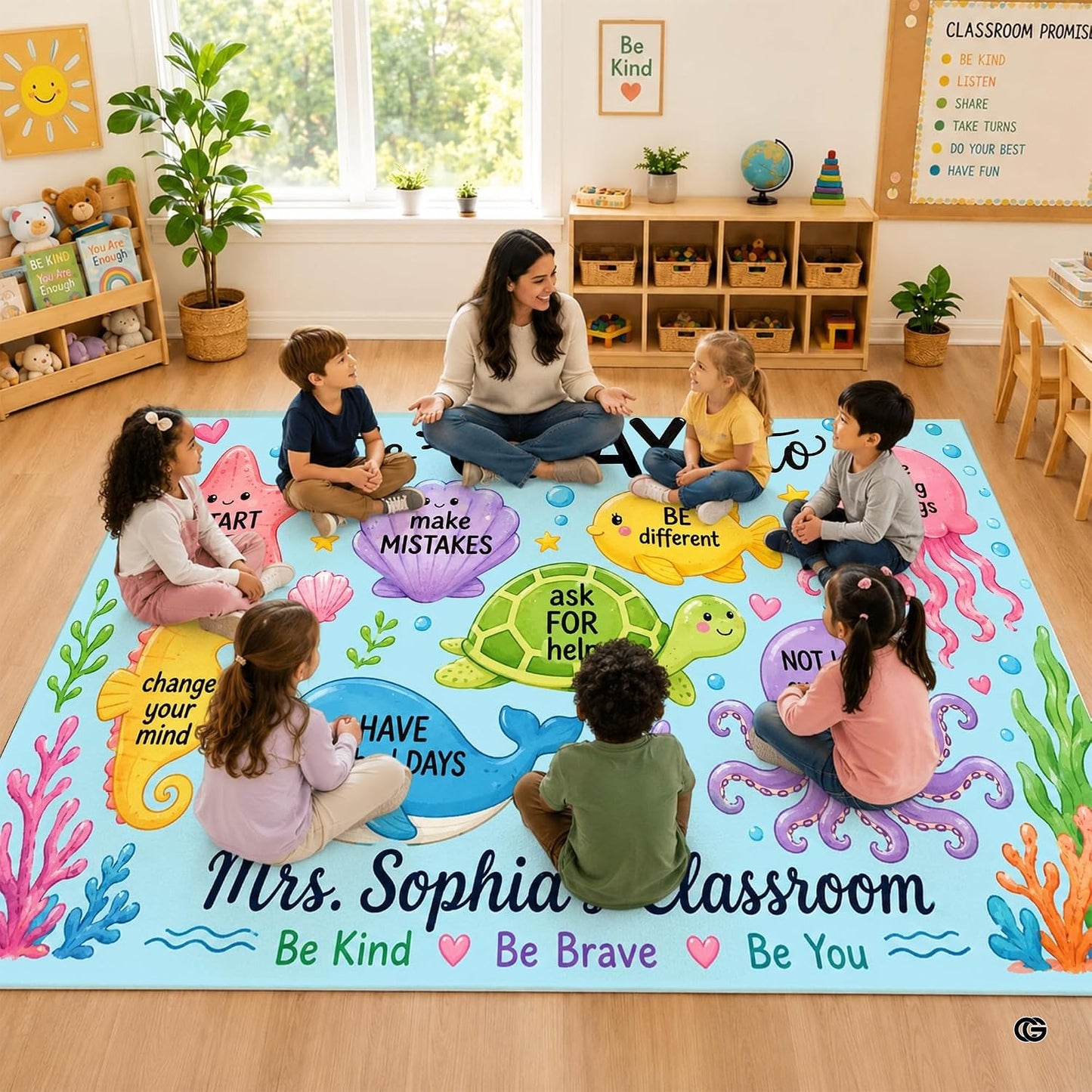 Personalized Teacher Classroom Rug, Custom Back to School Welcome Mat with Name, Kindergarten Preschool Elementary Decor, Composition Notebook Carpet (A11)