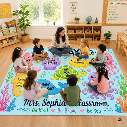 Personalized Teacher Classroom Rug, Custom Back to School Welcome Mat with Name, Kindergarten Preschool Elementary Decor, Composition Notebook Carpet (A11)